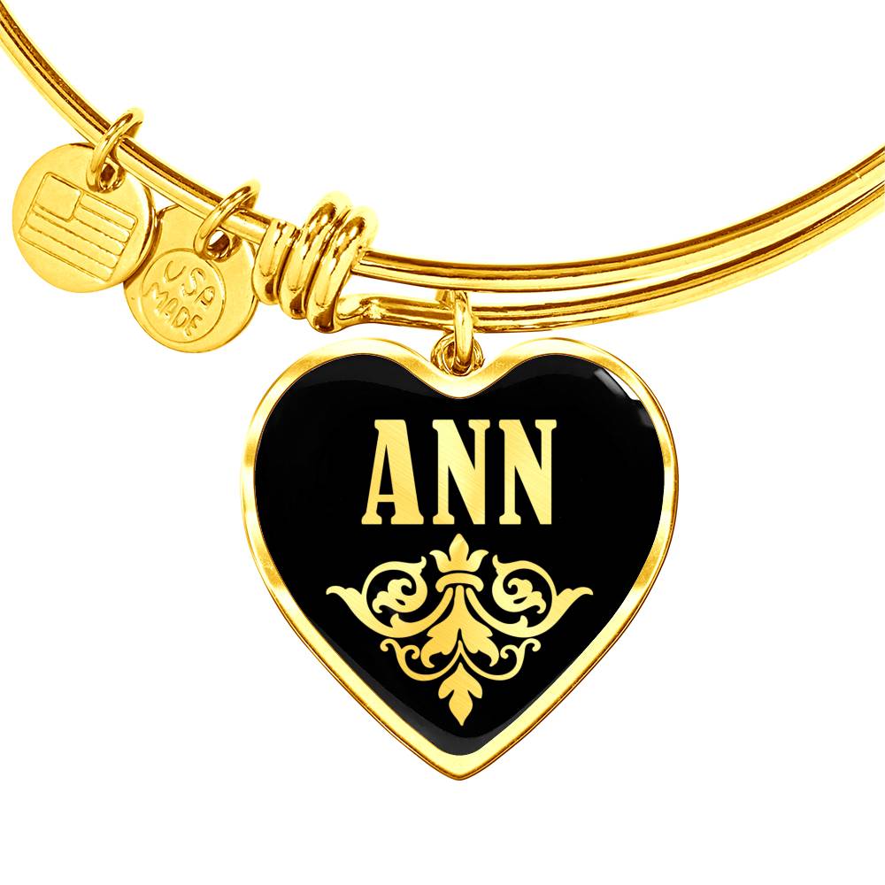 Ann v02 - 18k Gold Finished Heart Pendant Bangle Bracelet