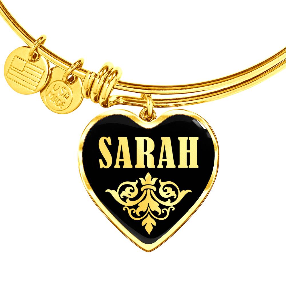 Sarah v02 - 18k Gold Finished Heart Pendant Bangle Bracelet