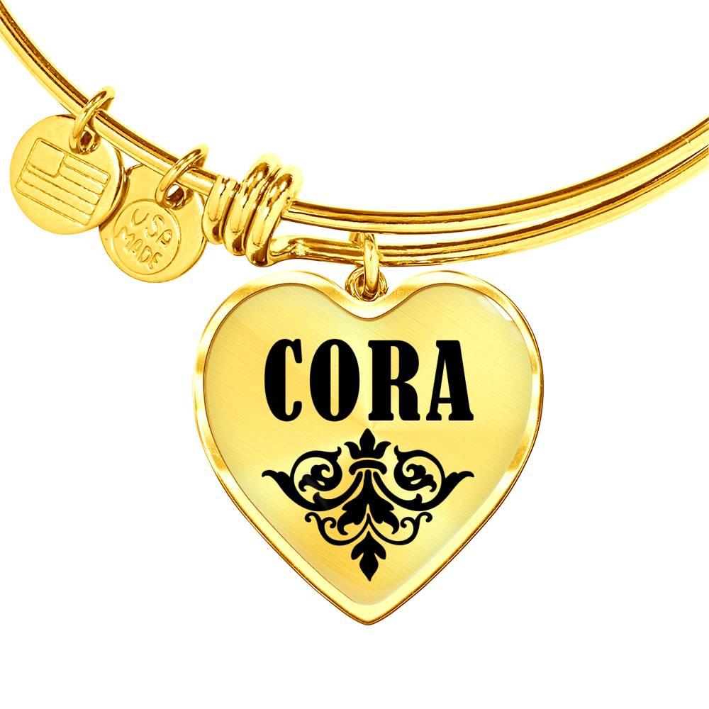 Cora v01 - 18k Gold Finished Heart Pendant Bangle Bracelet