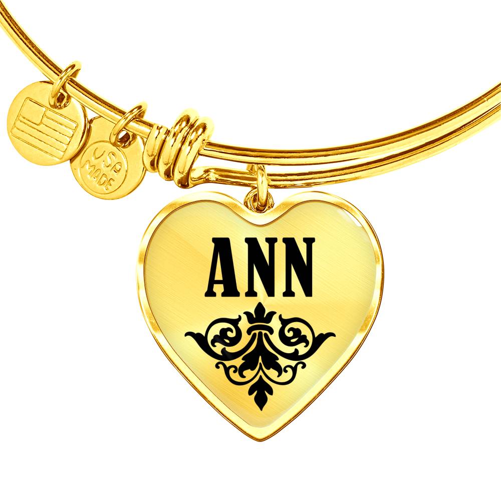 Ann v01 - 18k Gold Finished Heart Pendant Bangle Bracelet