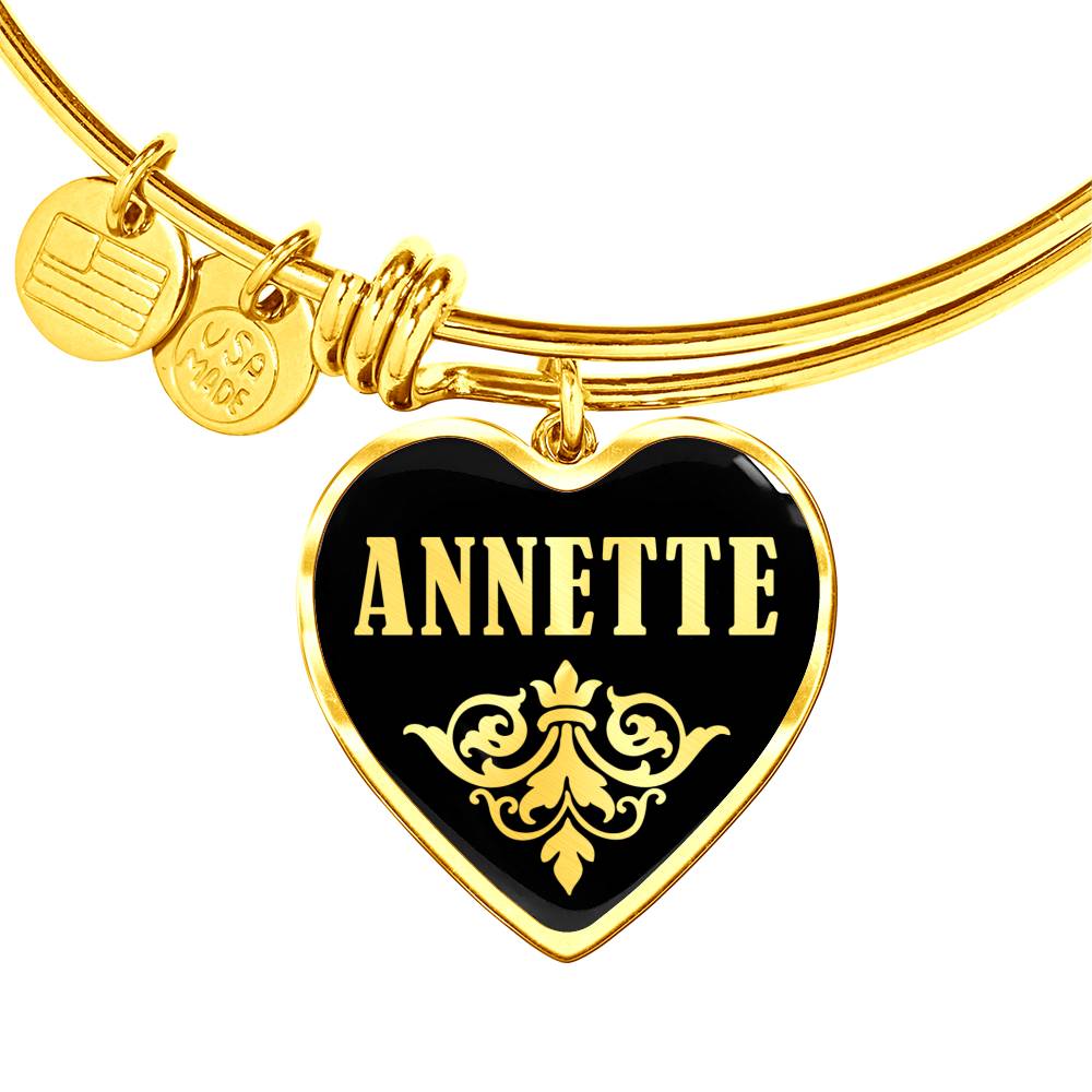 Annette v02 - 18k Gold Finished Heart Pendant Bangle Bracelet