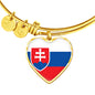 Slovak Flag - 18k Gold Finished Heart Pendant Bangle Bracelet