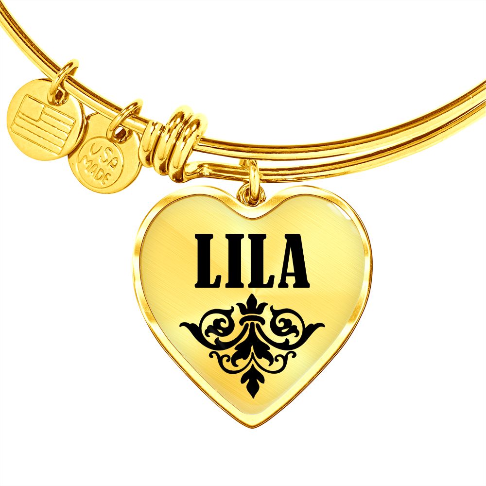 Lila  v01 - 18k Gold Finished Heart Pendant Bangle Bracelet