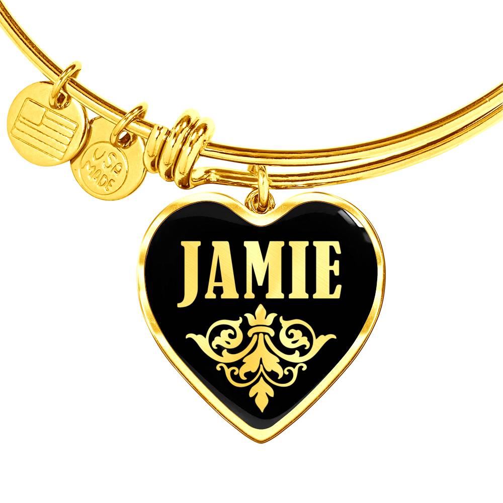 Jamie v02 - 18k Gold Finished Heart Pendant Bangle Bracelet