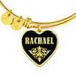 Rachael v02 - 18k Gold Finished Heart Pendant Bangle Bracelet