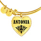 Antonia  v01 - 18k Gold Finished Heart Pendant Bangle Bracelet