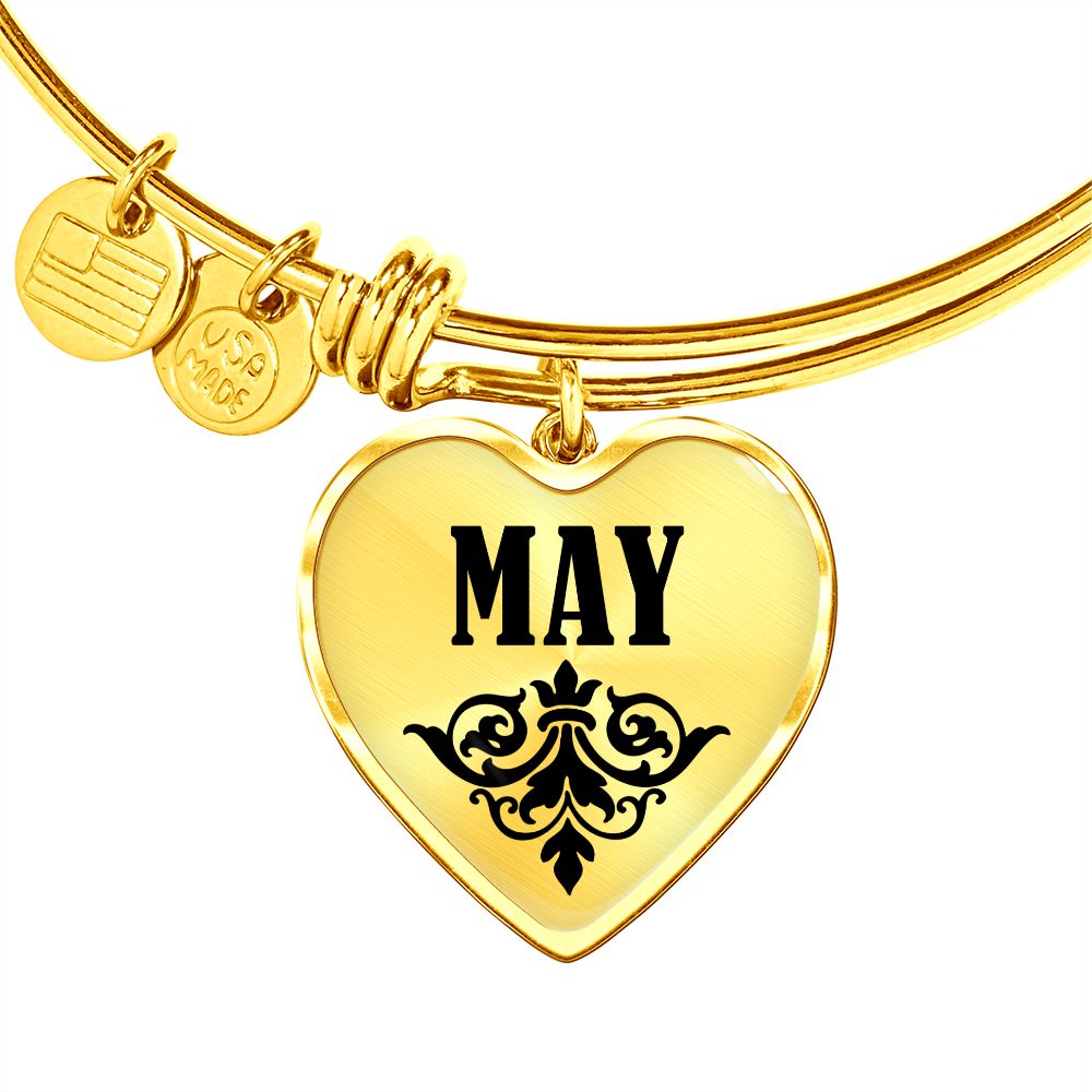 May  v01 - 18k Gold Finished Heart Pendant Bangle Bracelet