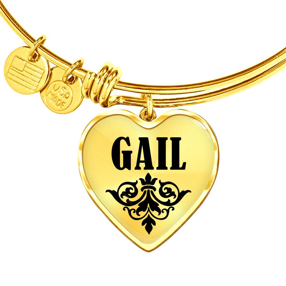 Gail v01 - 18k Gold Finished Heart Pendant Bangle Bracelet