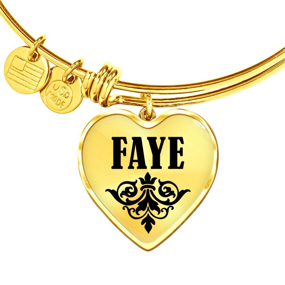 Faye v01 - 18k Gold Finished Heart Pendant Bangle Bracelet