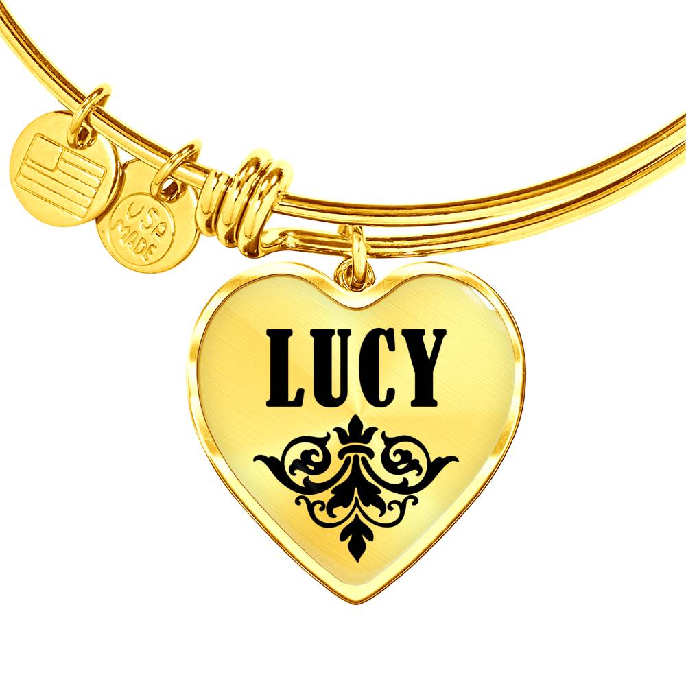 Lucy v01 - 18k Gold Finished Heart Pendant Bangle Bracelet