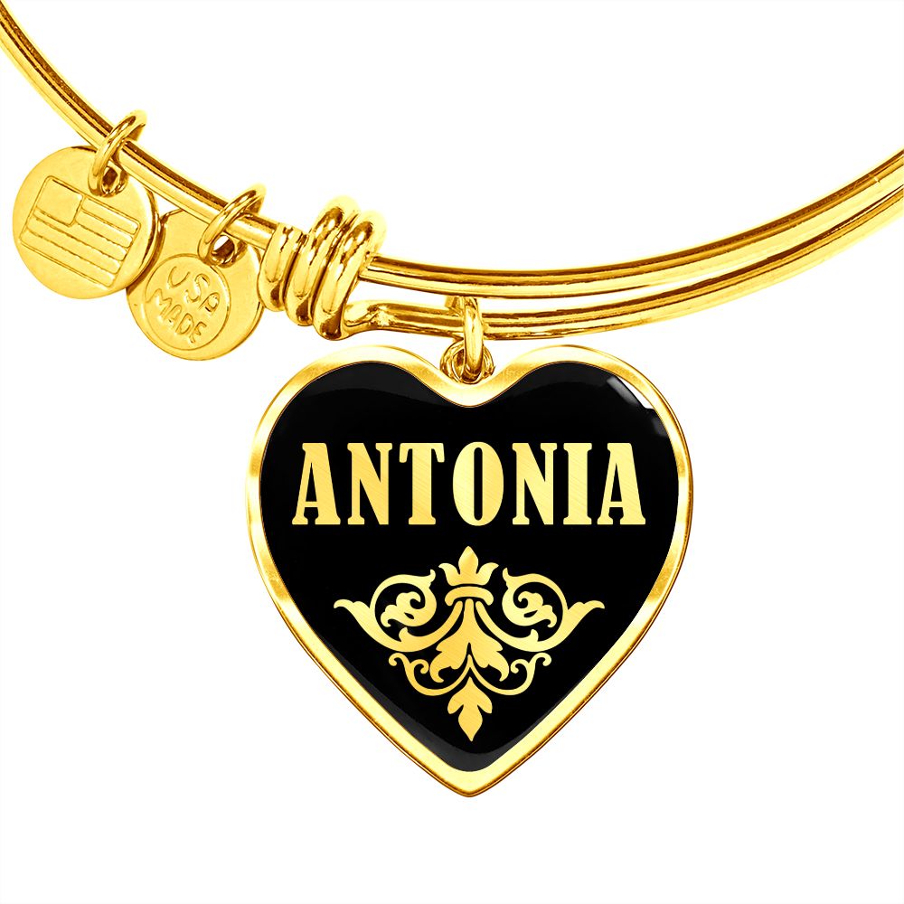 Antonia v02 - 18k Gold Finished Heart Pendant Bangle Bracelet