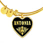Antonia v02 - 18k Gold Finished Heart Pendant Bangle Bracelet