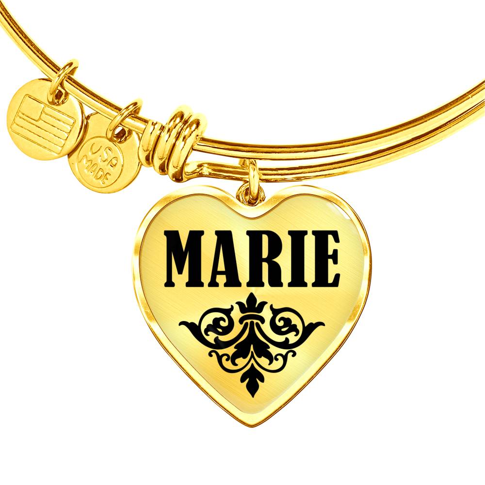 Marie v01 - 18k Gold Finished Heart Pendant Bangle Bracelet