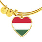 Hungarian Flag - 18k Gold Finished Heart Pendant Bangle Bracelet