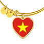 Vietnamese Flag - 18k Gold Finished Heart Pendant Bangle Bracelet