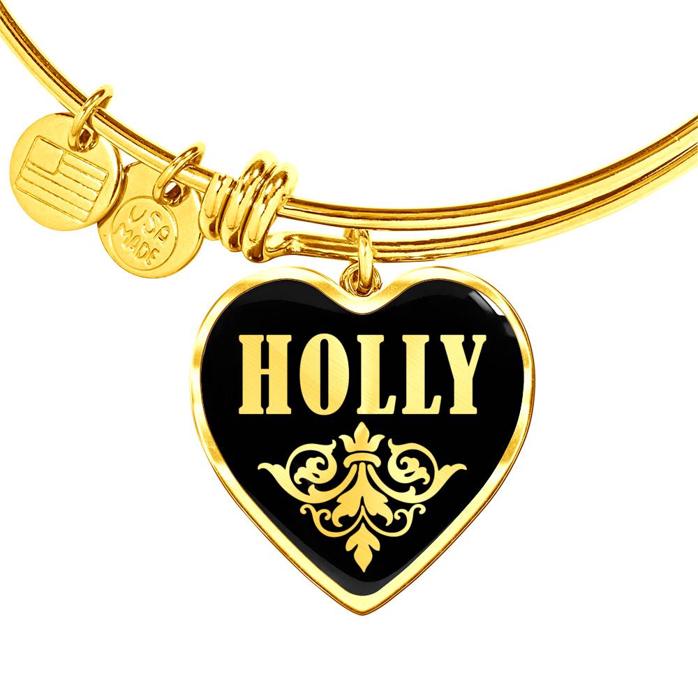 Holly v02 - 18k Gold Finished Heart Pendant Bangle Bracelet
