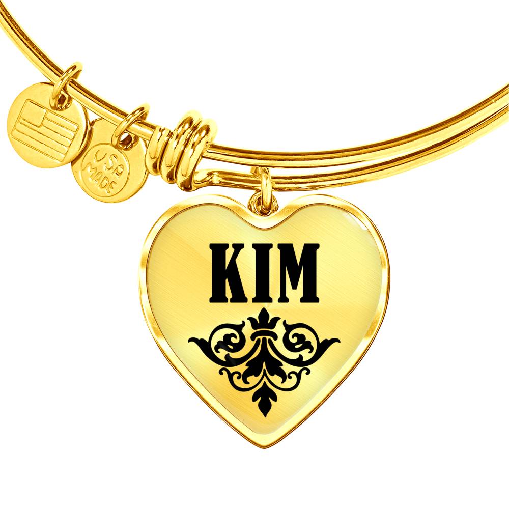 Kim v01 - 18k Gold Finished Heart Pendant Bangle Bracelet