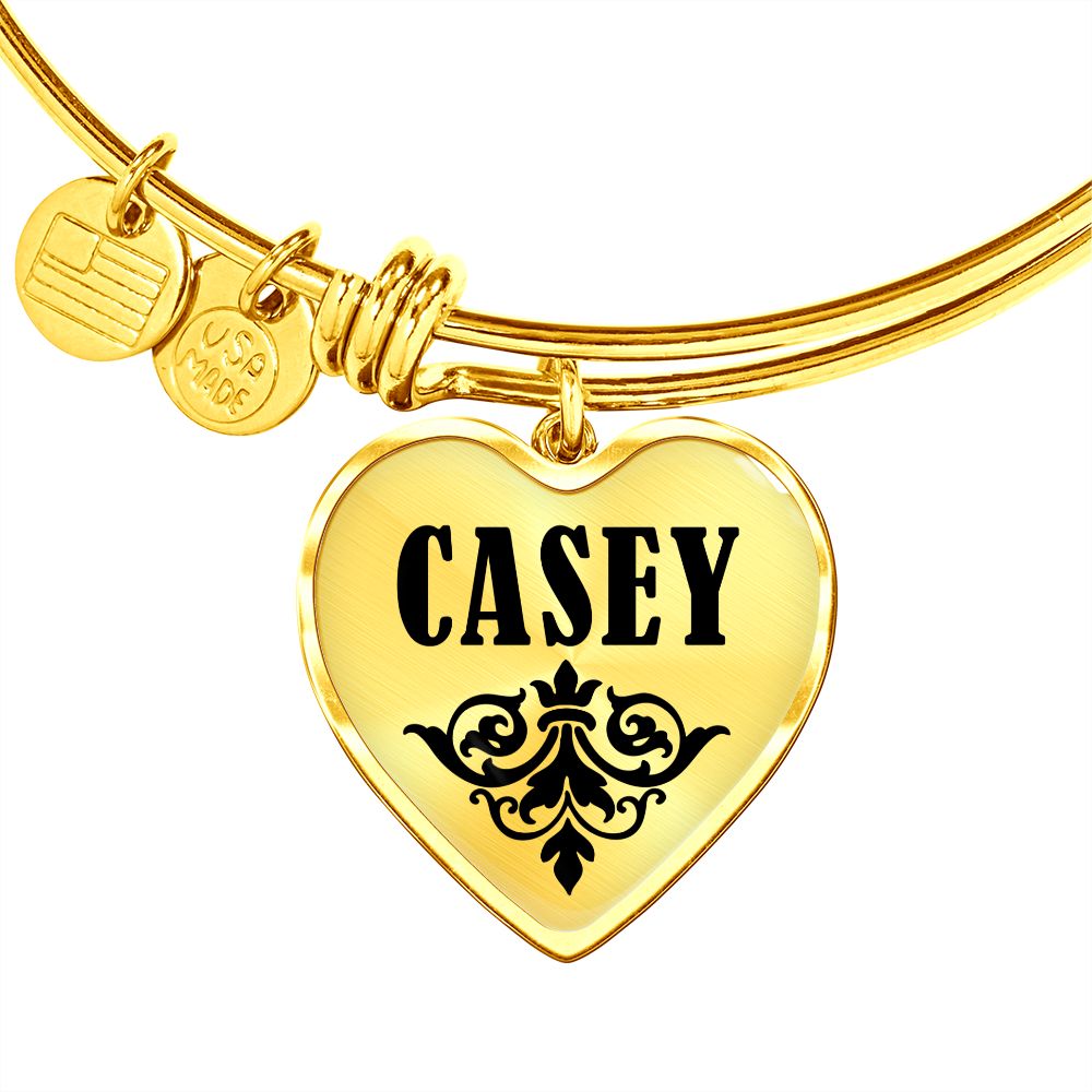 Casey  v01 - 18k Gold Finished Heart Pendant Bangle Bracelet