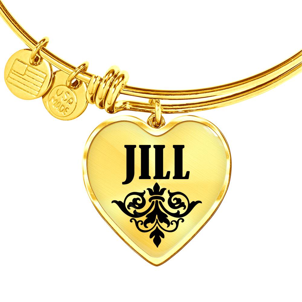 Jill v01 - 18k Gold Finished Heart Pendant Bangle Bracelet