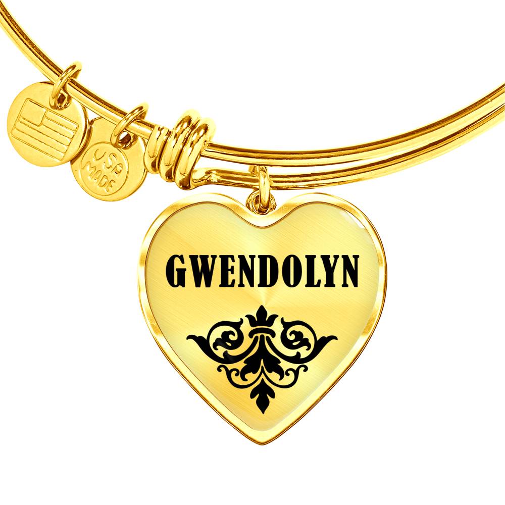Gwendolyn v01 - 18k Gold Finished Heart Pendant Bangle Bracelet