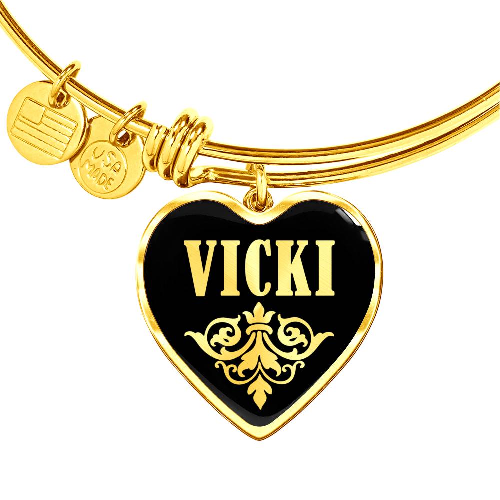 Vicki v02 - 18k Gold Finished Heart Pendant Bangle Bracelet