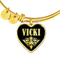 Vicki v02 - 18k Gold Finished Heart Pendant Bangle Bracelet
