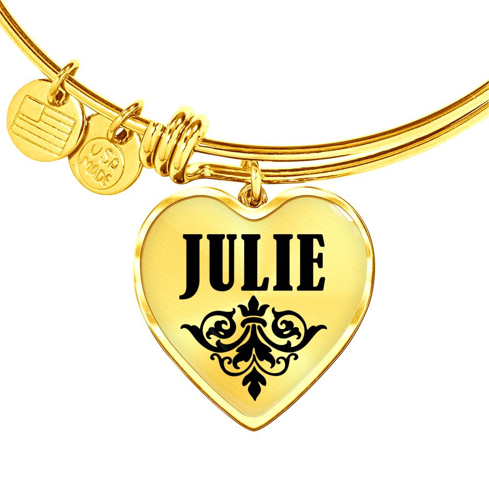 Julie v01 - 18k Gold Finished Heart Pendant Bangle Bracelet