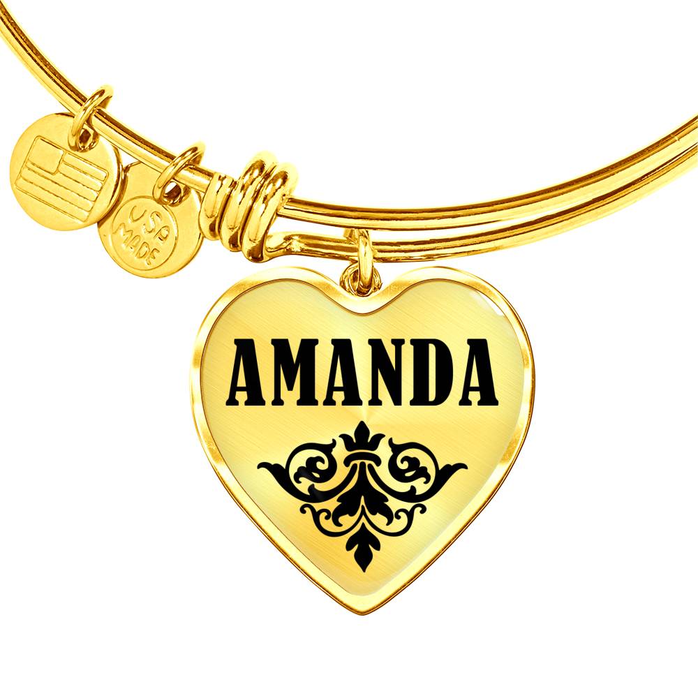 Amanda v01 - 18k Gold Finished Heart Pendant Bangle Bracelet