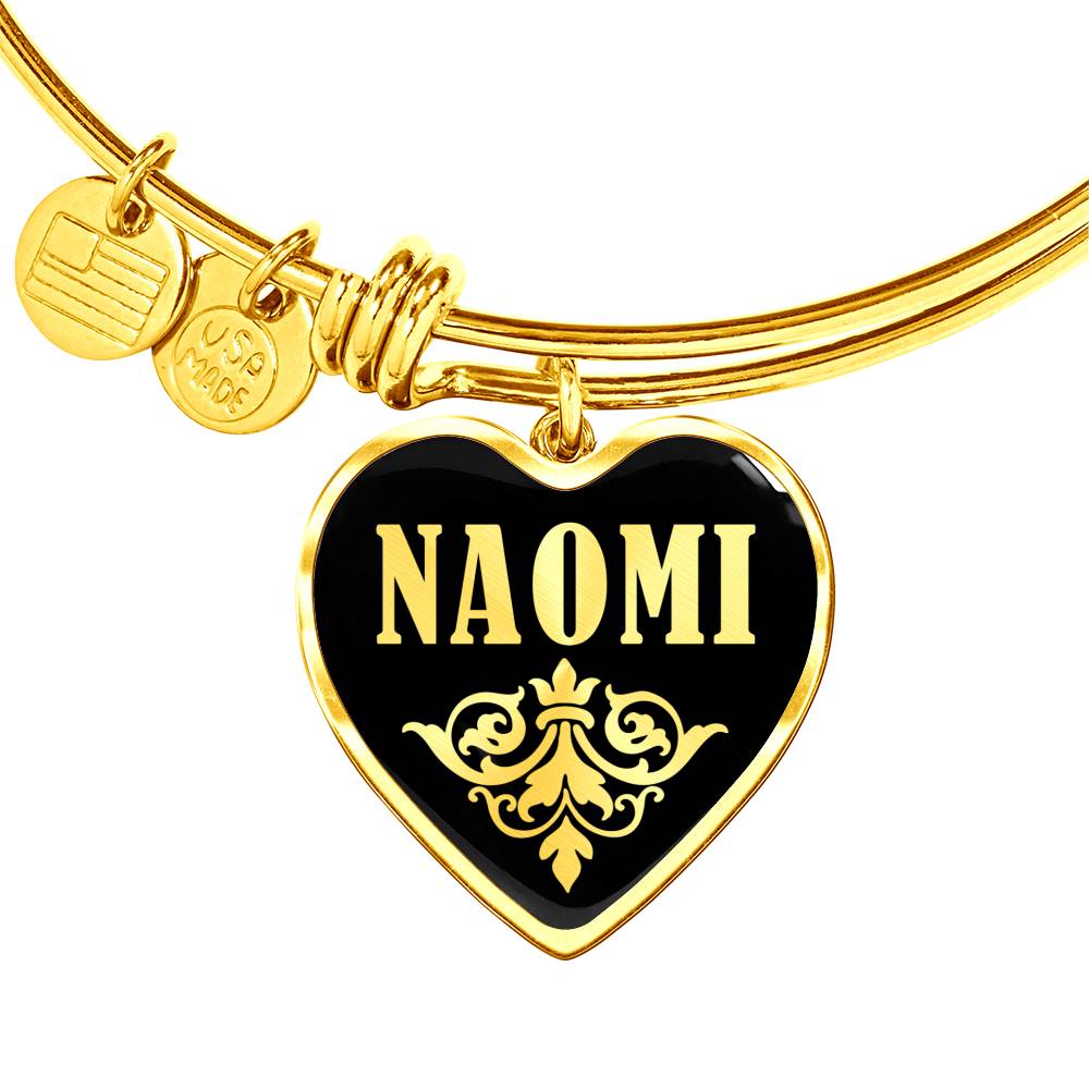 Naomi v02 - 18k Gold Finished Heart Pendant Bangle Bracelet