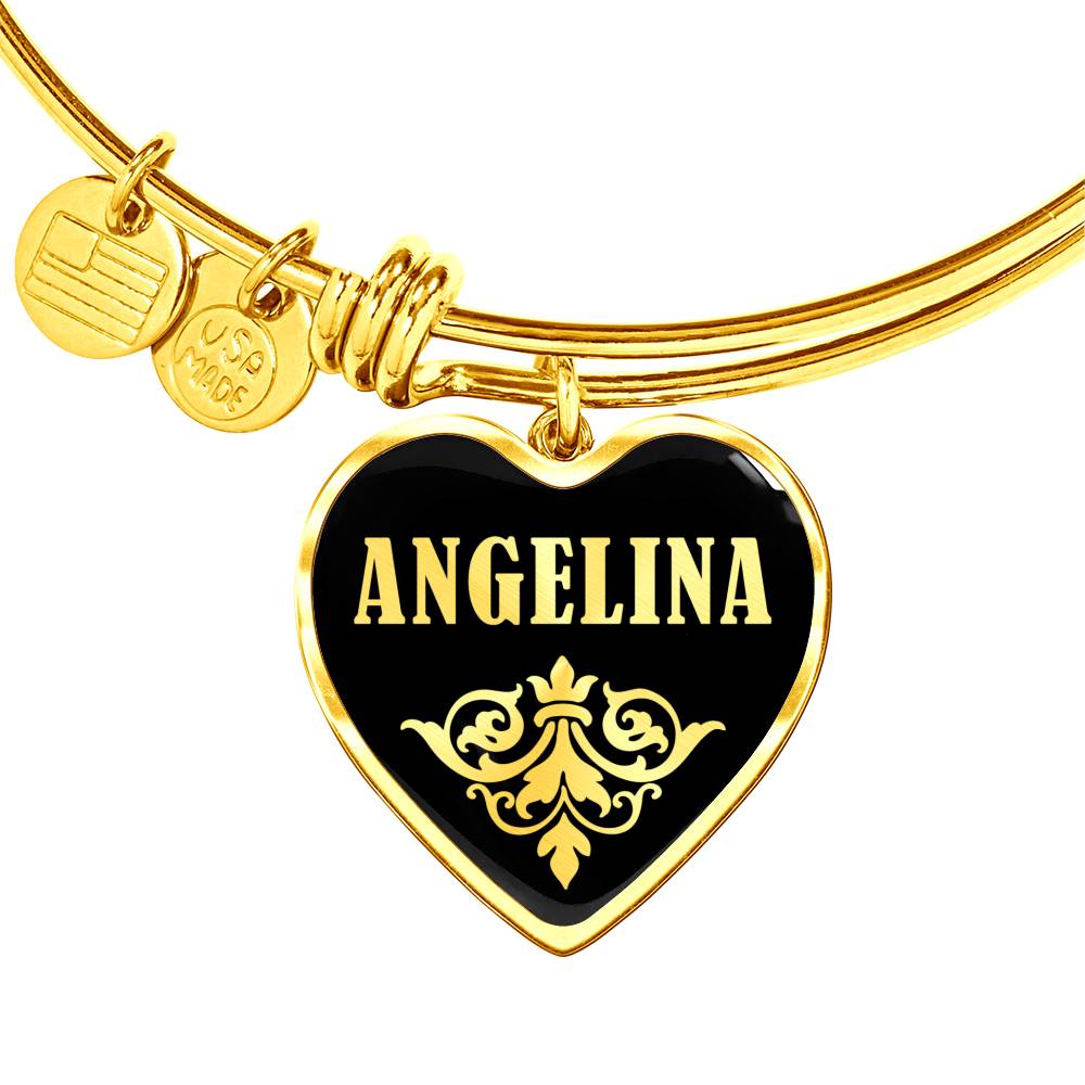 Angelina v02 - 18k Gold Finished Heart Pendant Bangle Bracelet