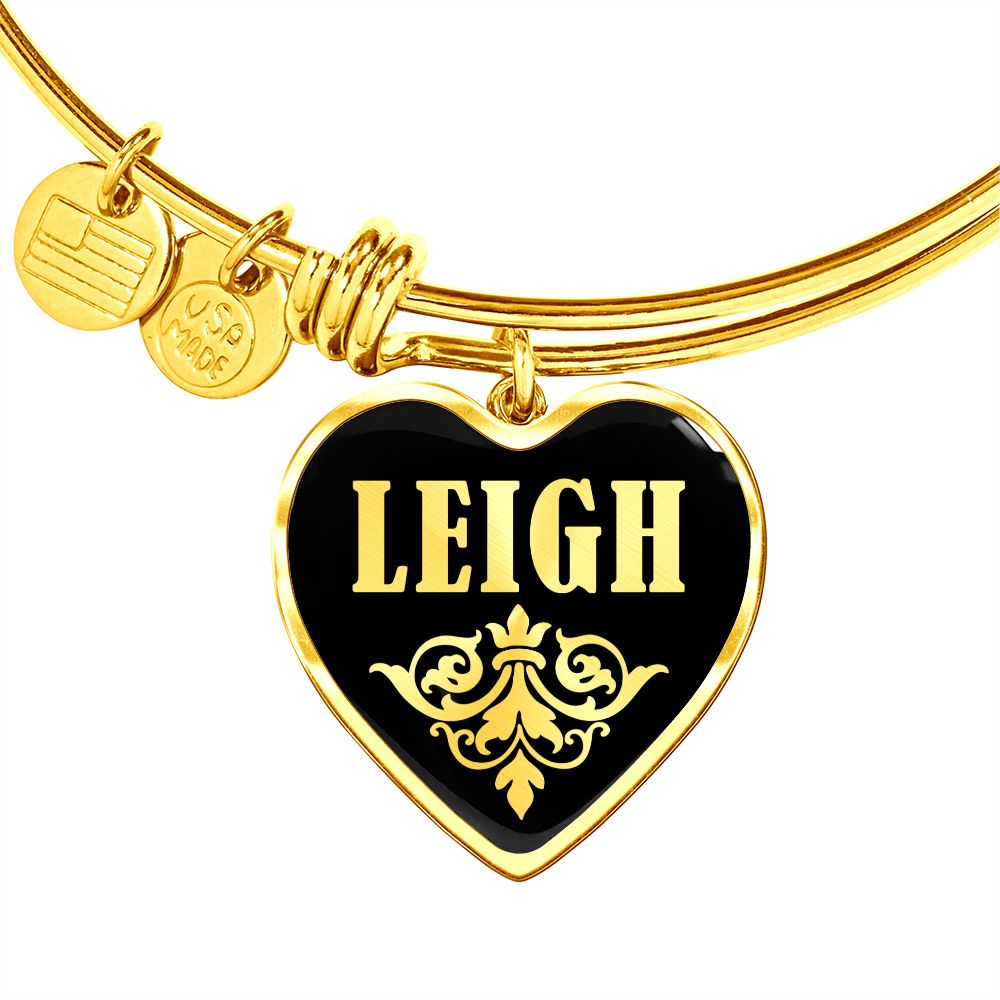 Leigh v02 - 18k Gold Finished Heart Pendant Bangle Bracelet