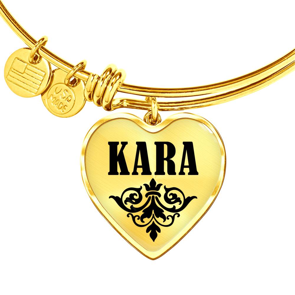 Kara v01 - 18k Gold Finished Heart Pendant Bangle Bracelet