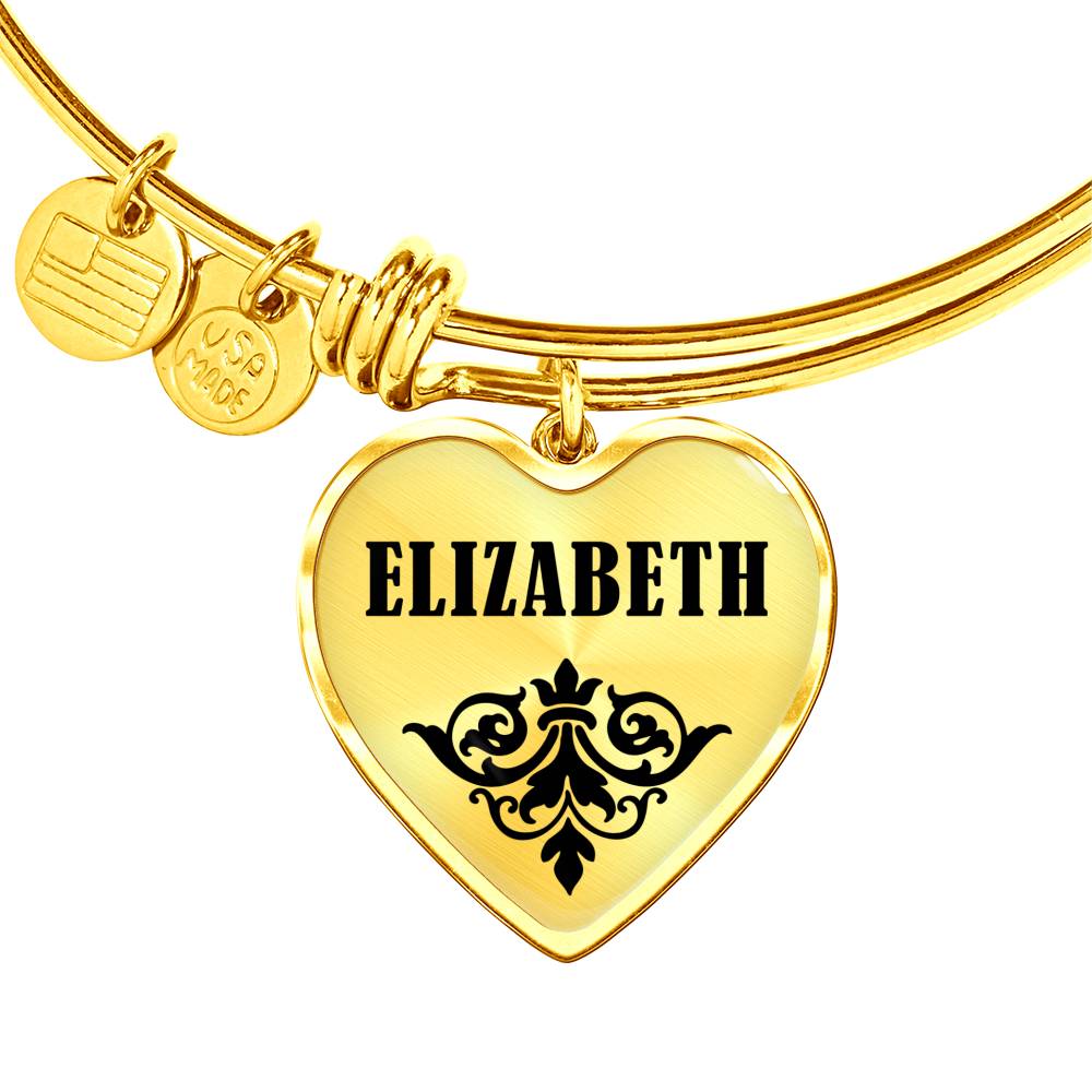 Elizabeth v01 - 18k Gold Finished Heart Pendant Bangle Bracelet
