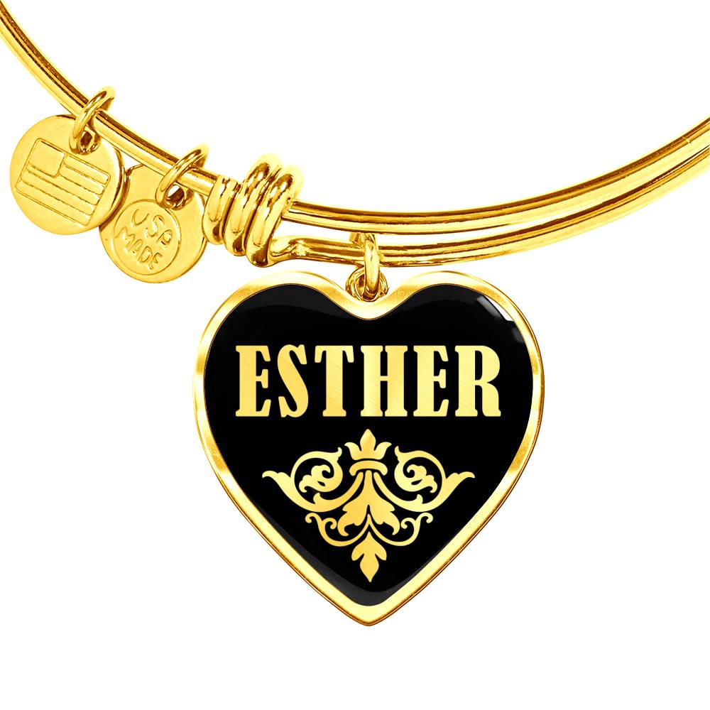 Esther v02 - 18k Gold Finished Heart Pendant Bangle Bracelet