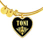 Toni v02 - 18k Gold Finished Heart Pendant Bangle Bracelet