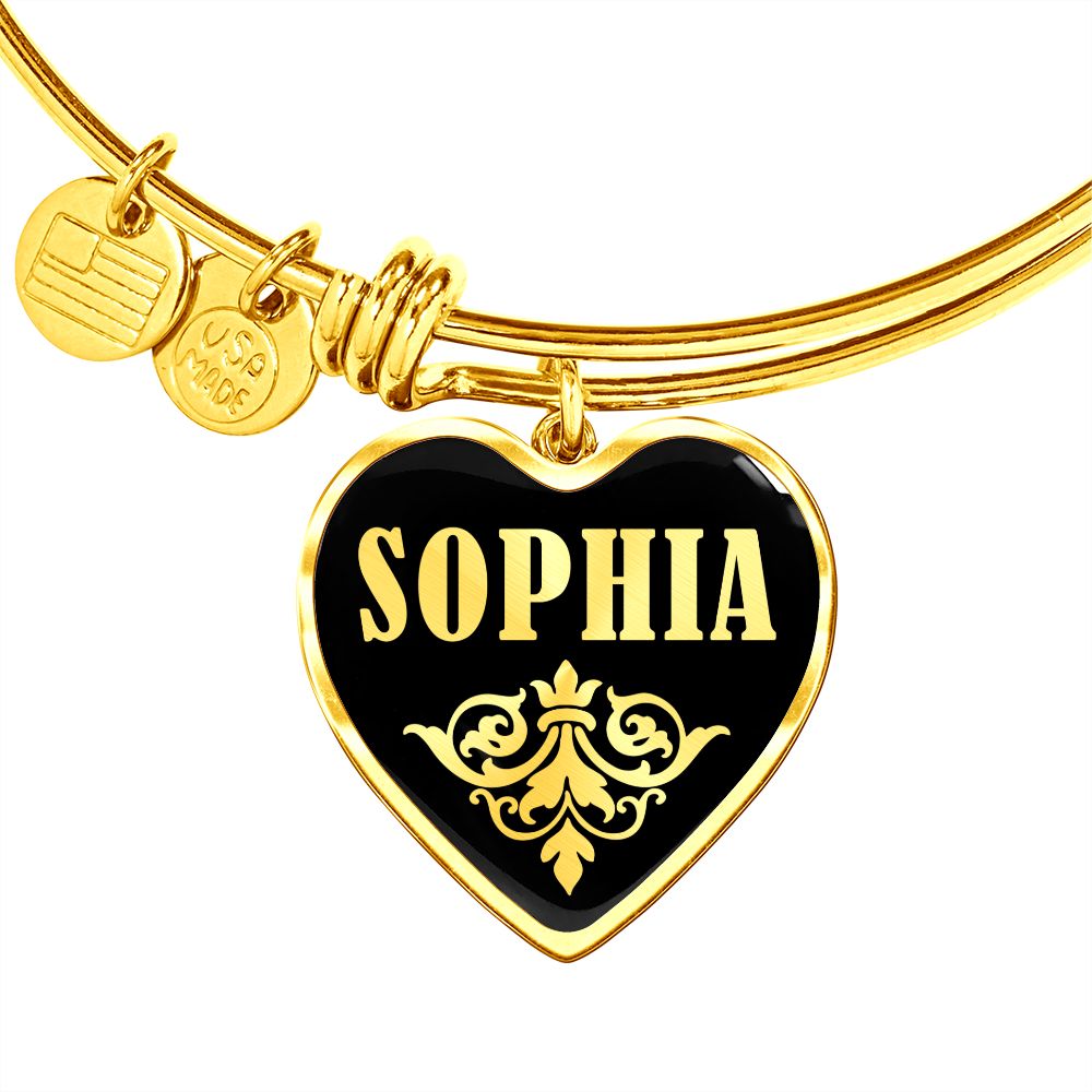 Sophia v02 - 18k Gold Finished Heart Pendant Bangle Bracelet