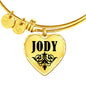 Jody v01 - 18k Gold Finished Heart Pendant Bangle Bracelet