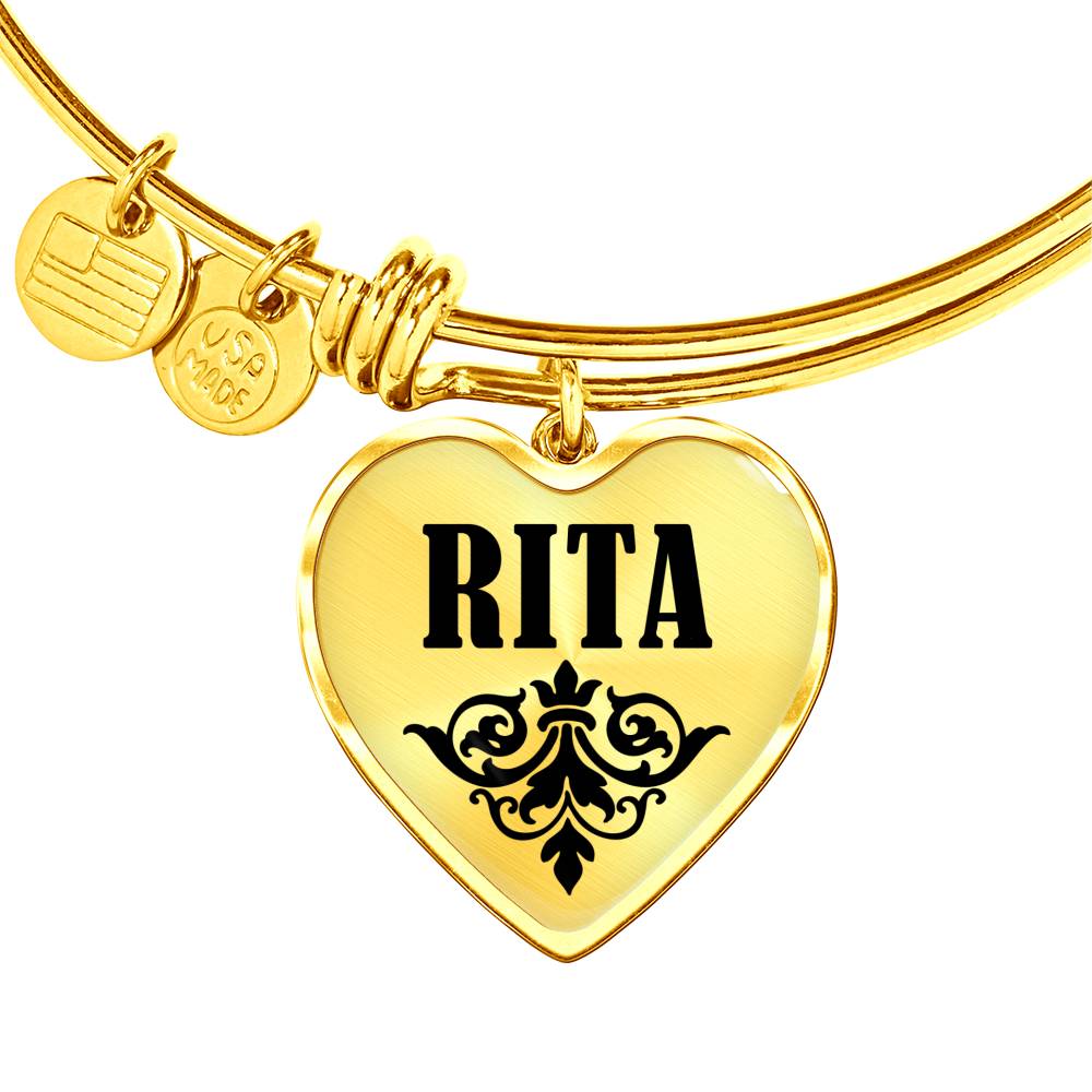 Rita v01 - 18k Gold Finished Heart Pendant Bangle Bracelet
