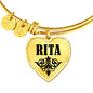 Rita v01 - 18k Gold Finished Heart Pendant Bangle Bracelet