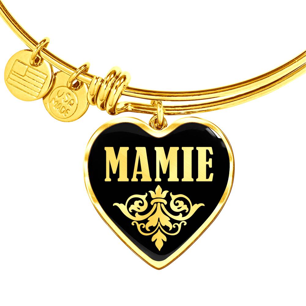 Mamie v02 - 18k Gold Finished Heart Pendant Bangle Bracelet