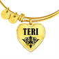 Teri  v01 - 18k Gold Finished Heart Pendant Bangle Bracelet