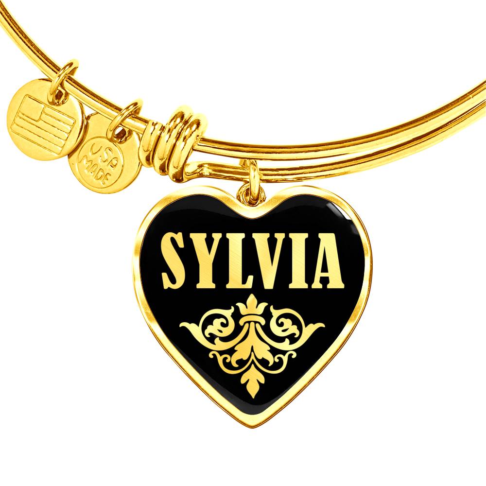 Sylvia v02 - 18k Gold Finished Heart Pendant Bangle Bracelet