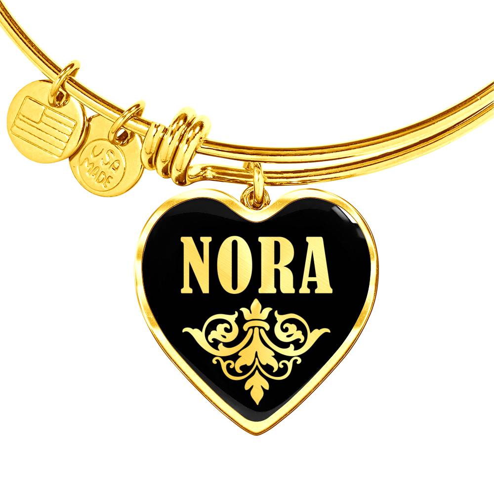 Nora v02 - 18k Gold Finished Heart Pendant Bangle Bracelet