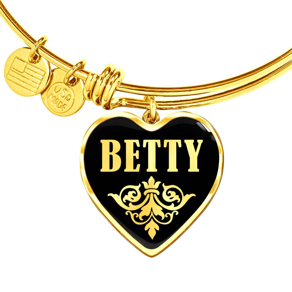 Betty v02 - 18k Gold Finished Heart Pendant Bangle Bracelet