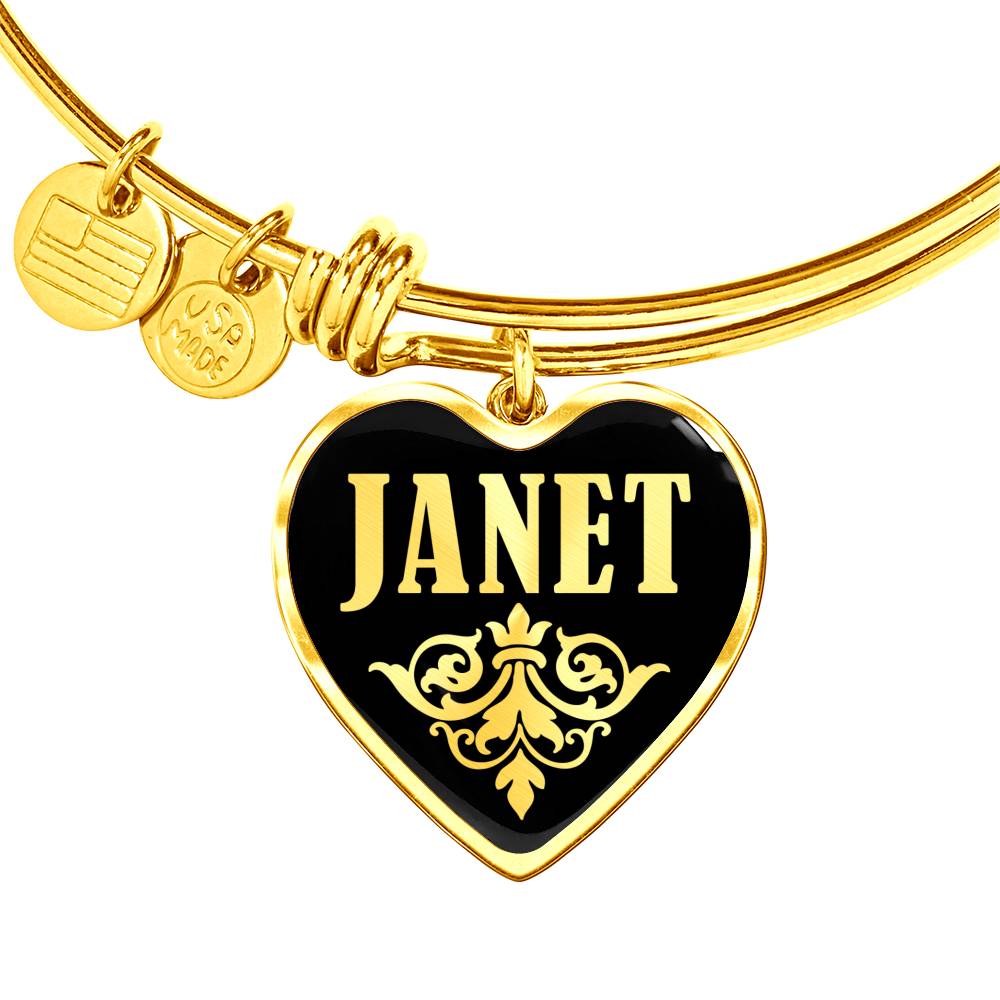 Janet v02 - 18k Gold Finished Heart Pendant Bangle Bracelet