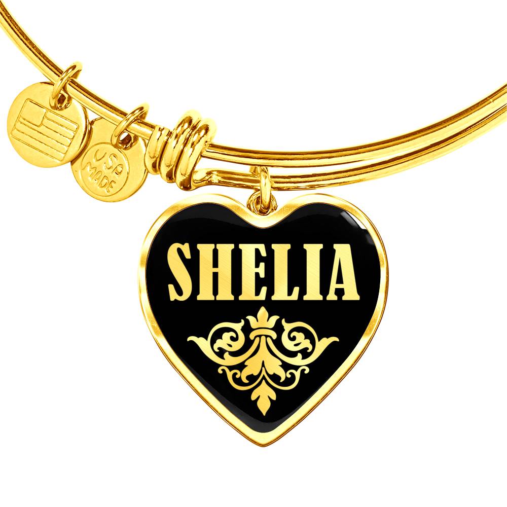 Shelia v02 - 18k Gold Finished Heart Pendant Bangle Bracelet