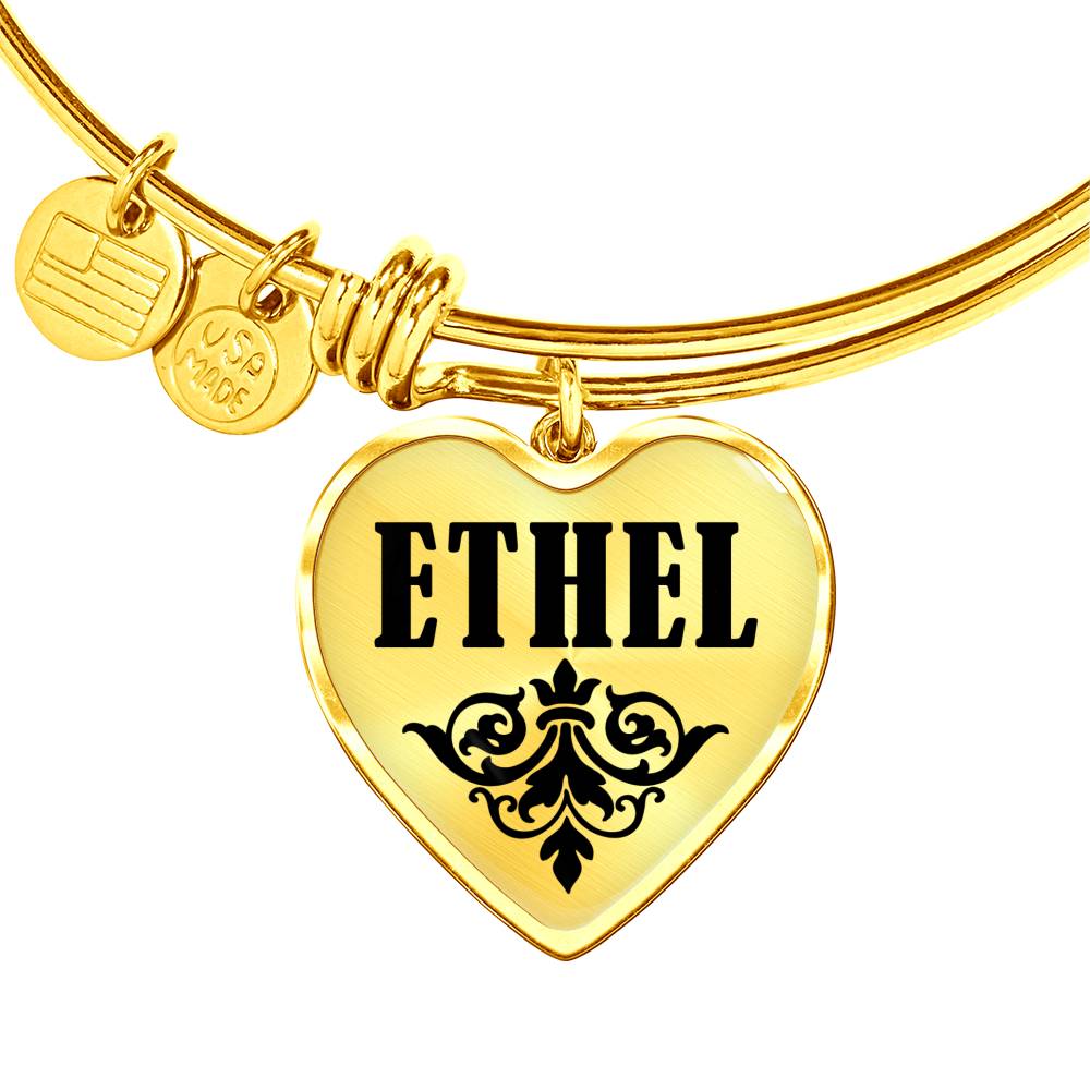 Ethel v01 - 18k Gold Finished Heart Pendant Bangle Bracelet