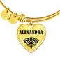 Alexandra v01 - 18k Gold Finished Heart Pendant Bangle Bracelet