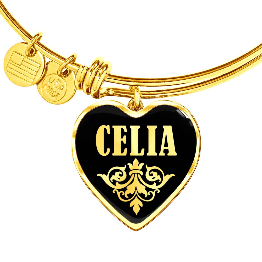 Celia v02 - 18k Gold Finished Heart Pendant Bangle Bracelet