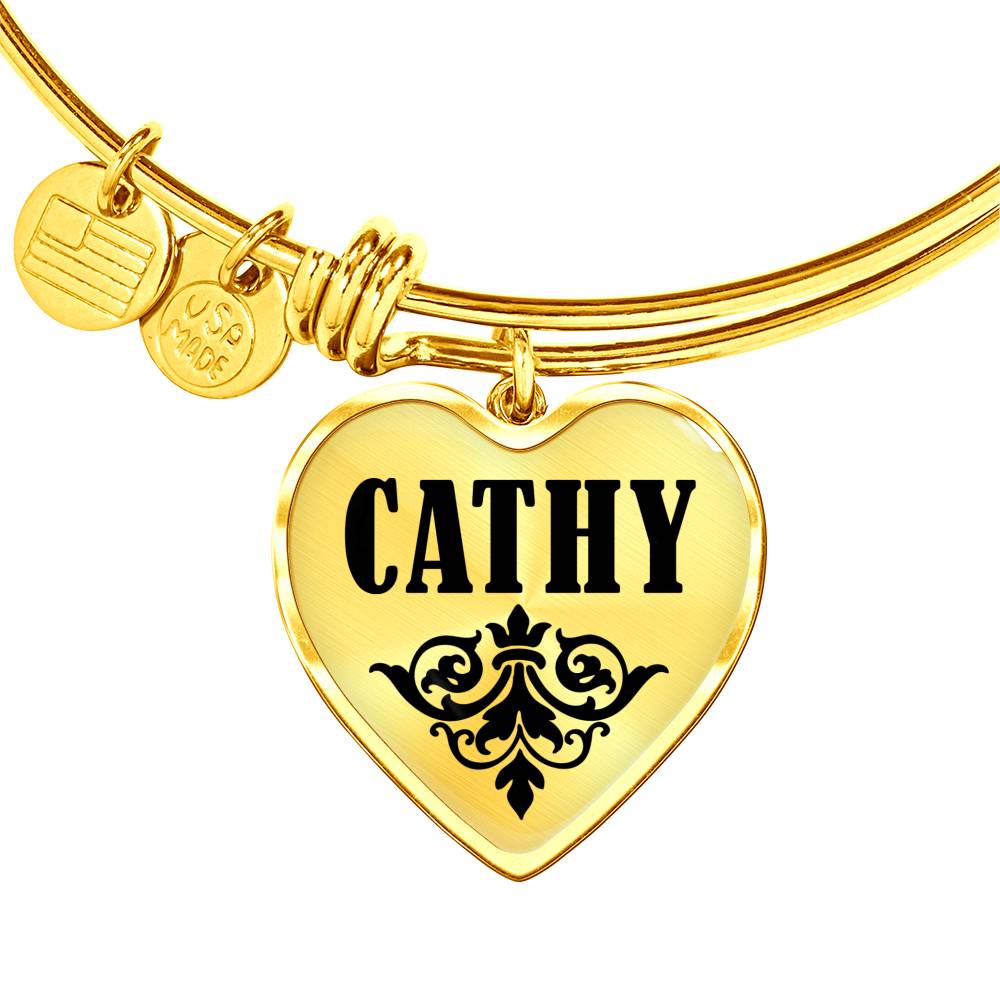 Cathy v01 - 18k Gold Finished Heart Pendant Bangle Bracelet